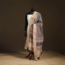 Bagh Hand Block Print Natural Dyed Tissue Zari Chanderi Silk Dupatta 19
