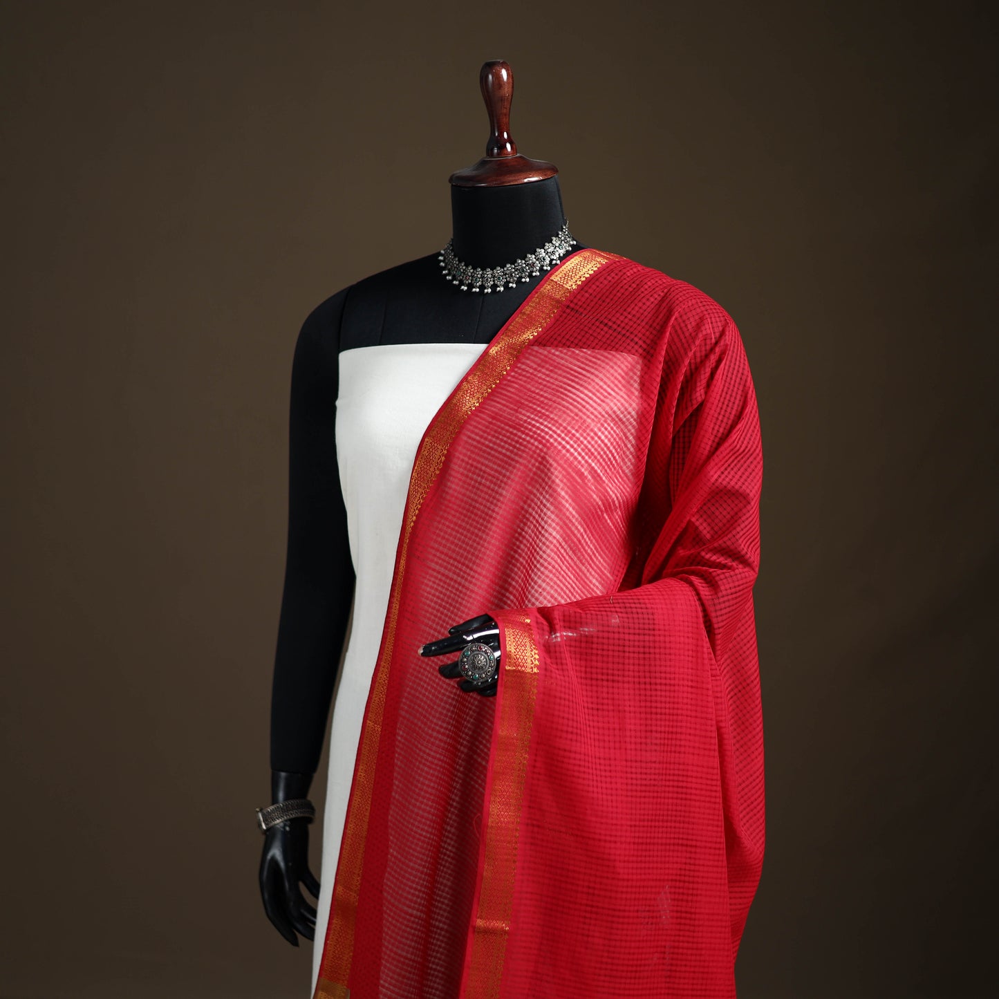 Pure Handloom Cotton Nizam Zari Border Mangalagiri Dupatta 17