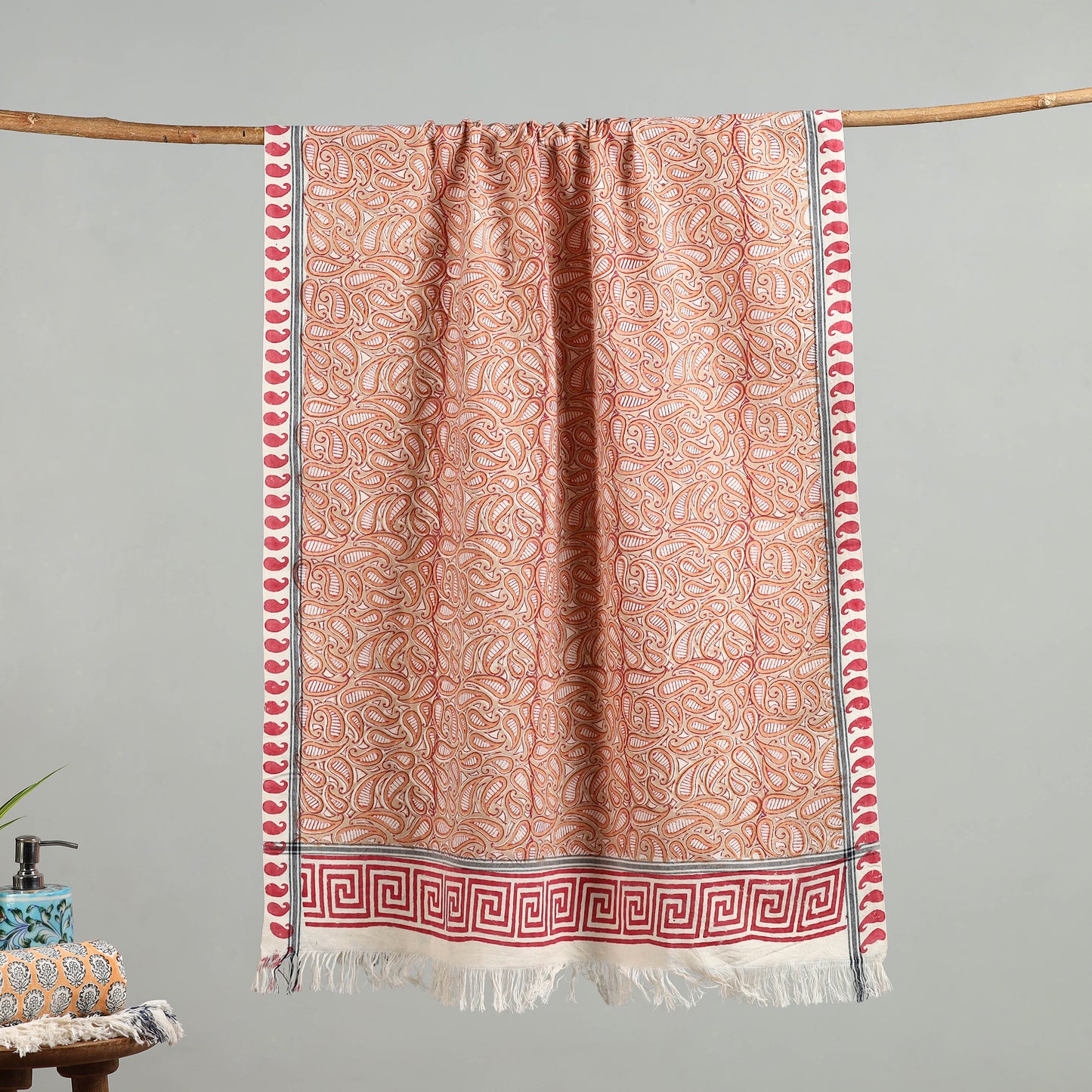 Brown - handloom cotton sanganeri towel 21 - handcrafted