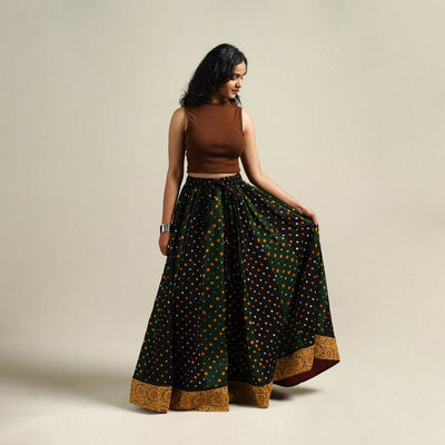 Multicolor - Bandhani Tie-Dye 24 Kali Patchwork Cotton Long Skirt 15