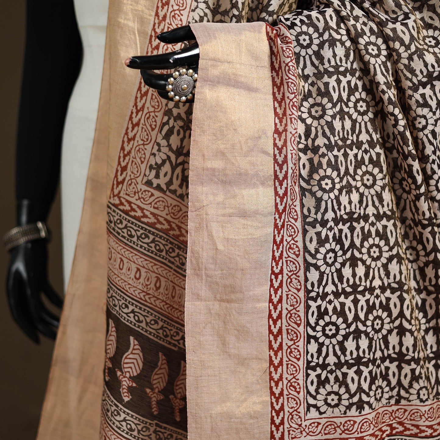 Bagh Hand Block Print Natural Dyed Tissue Zari Chanderi Silk Dupatta 19