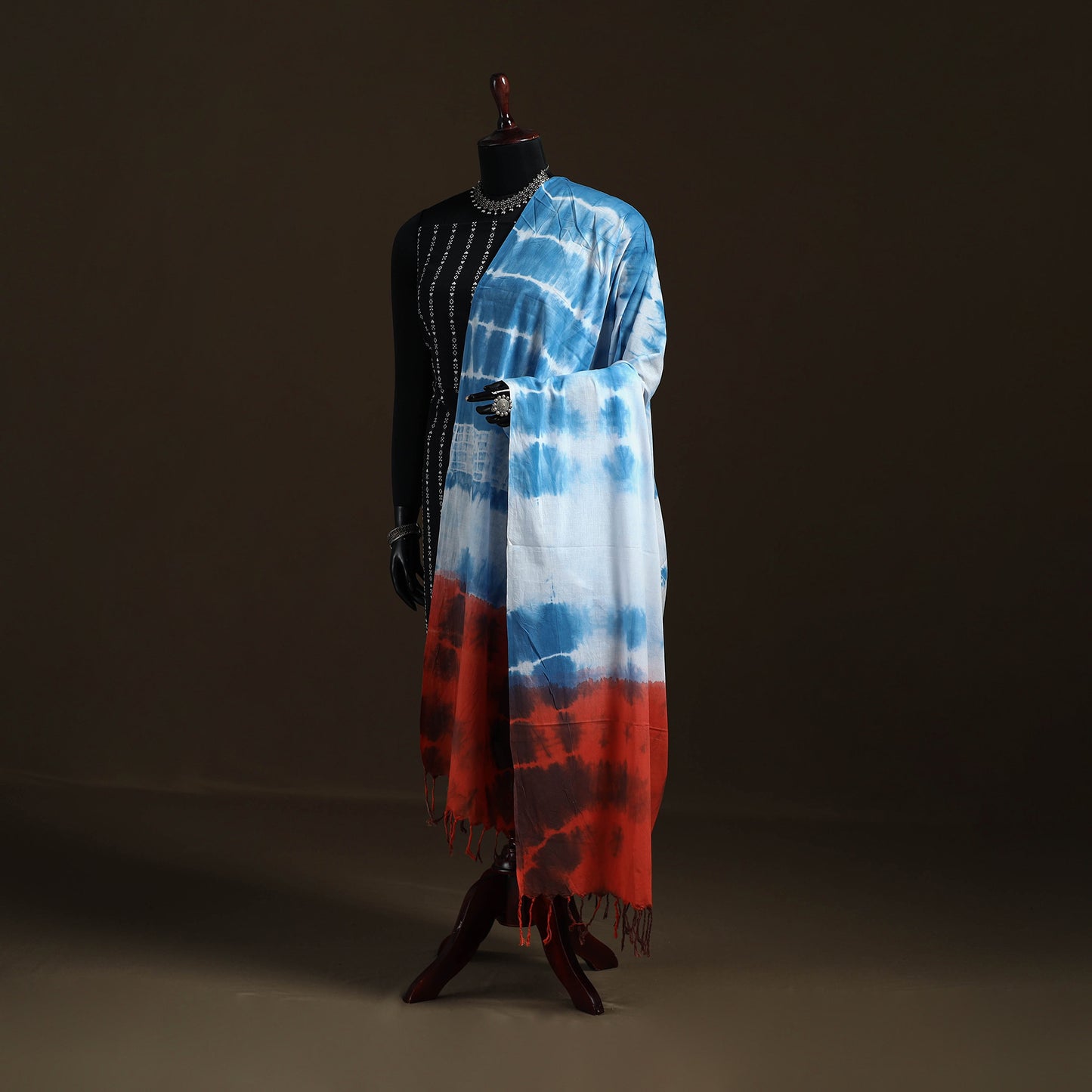 Shibori Tie-Dye Cotton Dupatta with Tassels 13