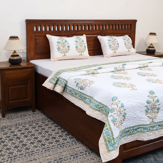 Double - Reversible Sanganeri Block Print Cotton Quilt Set 10