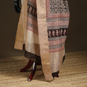 Bagh Hand Block Print Natural Dyed Tissue Zari Chanderi Silk Dupatta 19