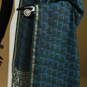 Blue - Pipad Hand Block Print Natural Dyed Chanderi Silk Handloom Dupatta 12