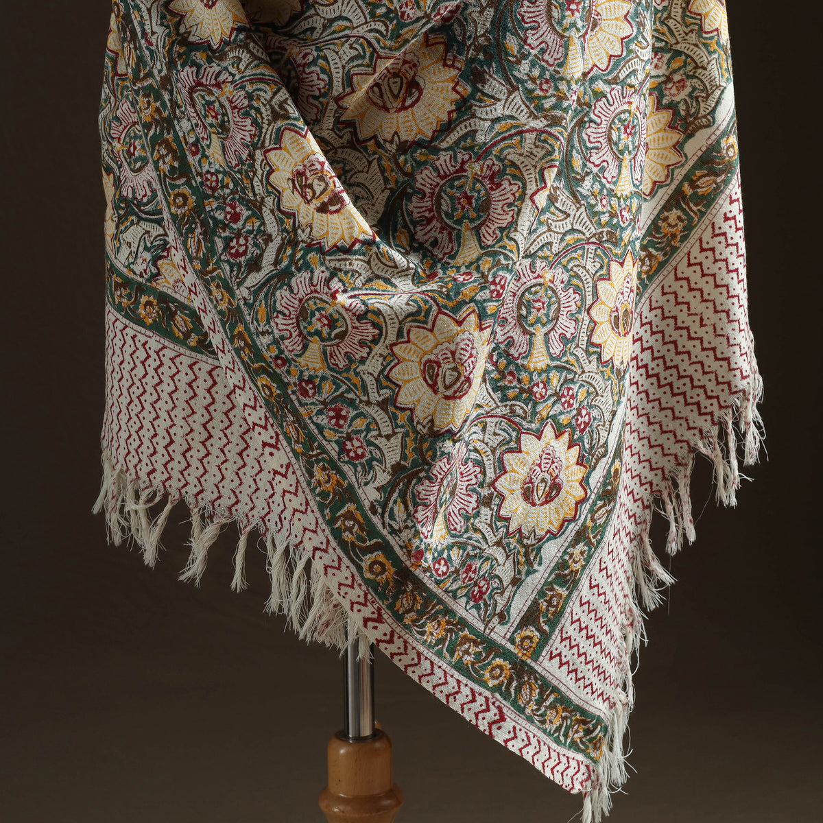 Floral Sanganeri Print Pure Merino Wool Handwoven Shawl 80