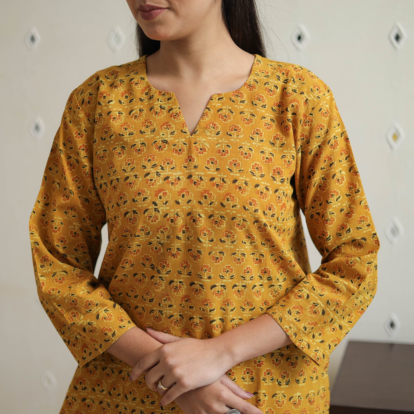 Yellow - Block Printed Cotton Ajrakh Co-ord Set 17