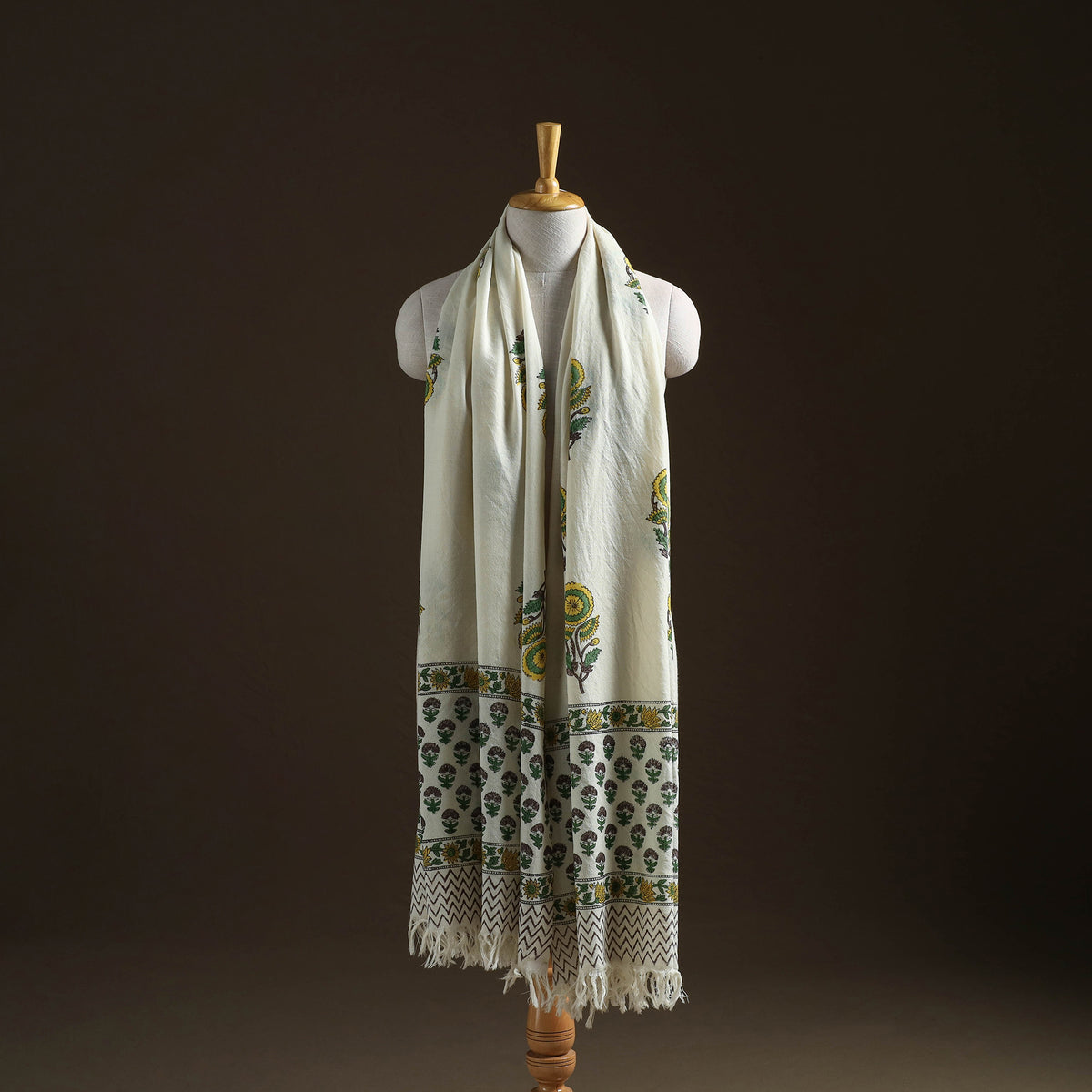 Floral Sanganeri Print Pure Merino Wool Handwoven Shawl 81
