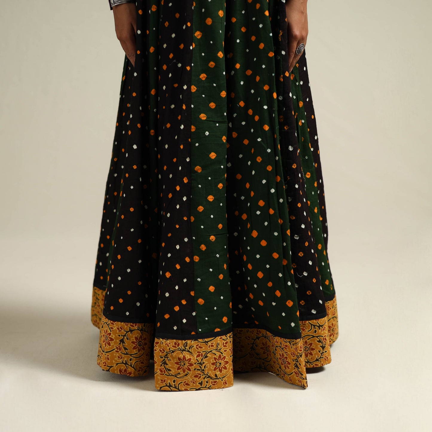 Multicolor - Bandhani Tie-Dye 24 Kali Patchwork Cotton Long Skirt 15