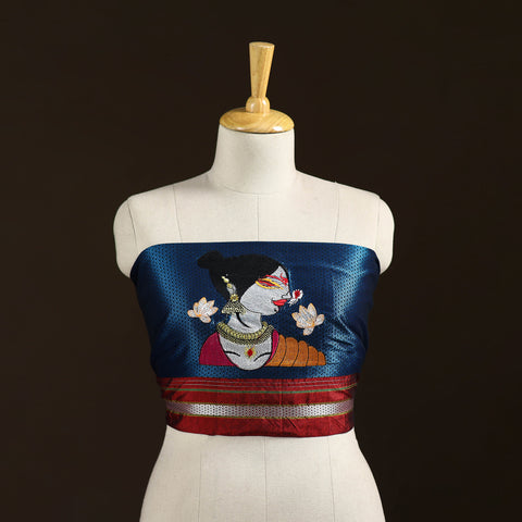 Blue - Women Embroidered Mercerised Cotton Khun Blouse Piece 01