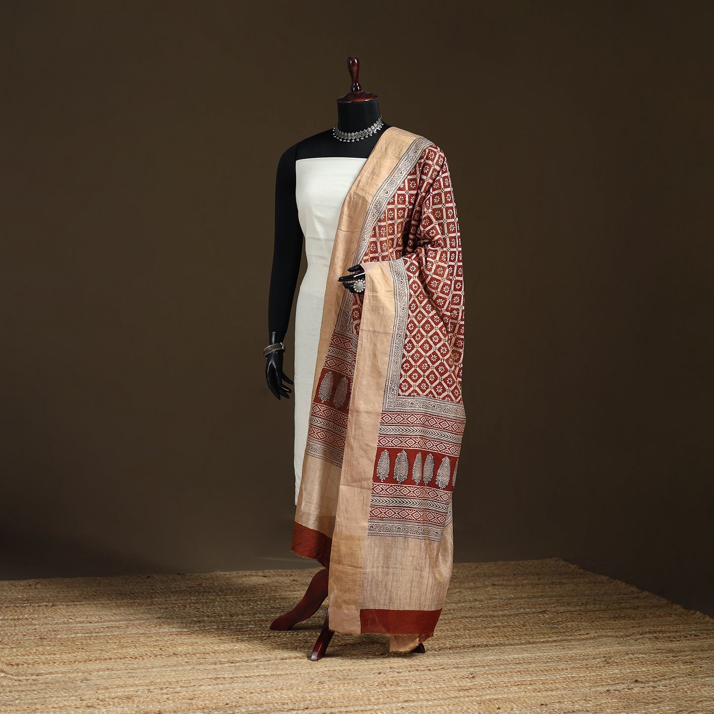 Bagh Hand Block Print Natural Dyed Tissue Zari Chanderi Silk Dupatta 20