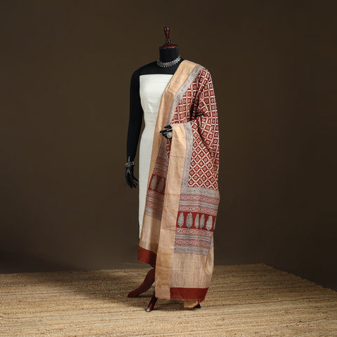 Maroon - Bagh Hand Block Print Natural Dyed Tissue Zari Chanderi Silk Dupatta 20