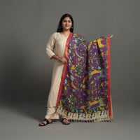 Purple - Chanderi Silk Srikalahasti Handpainted Pen Kalamkari Dupatta 10