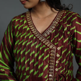 Angrakha Brown Handloom Chanderi Silk Tie-Dye Leheriya Kurta for Women