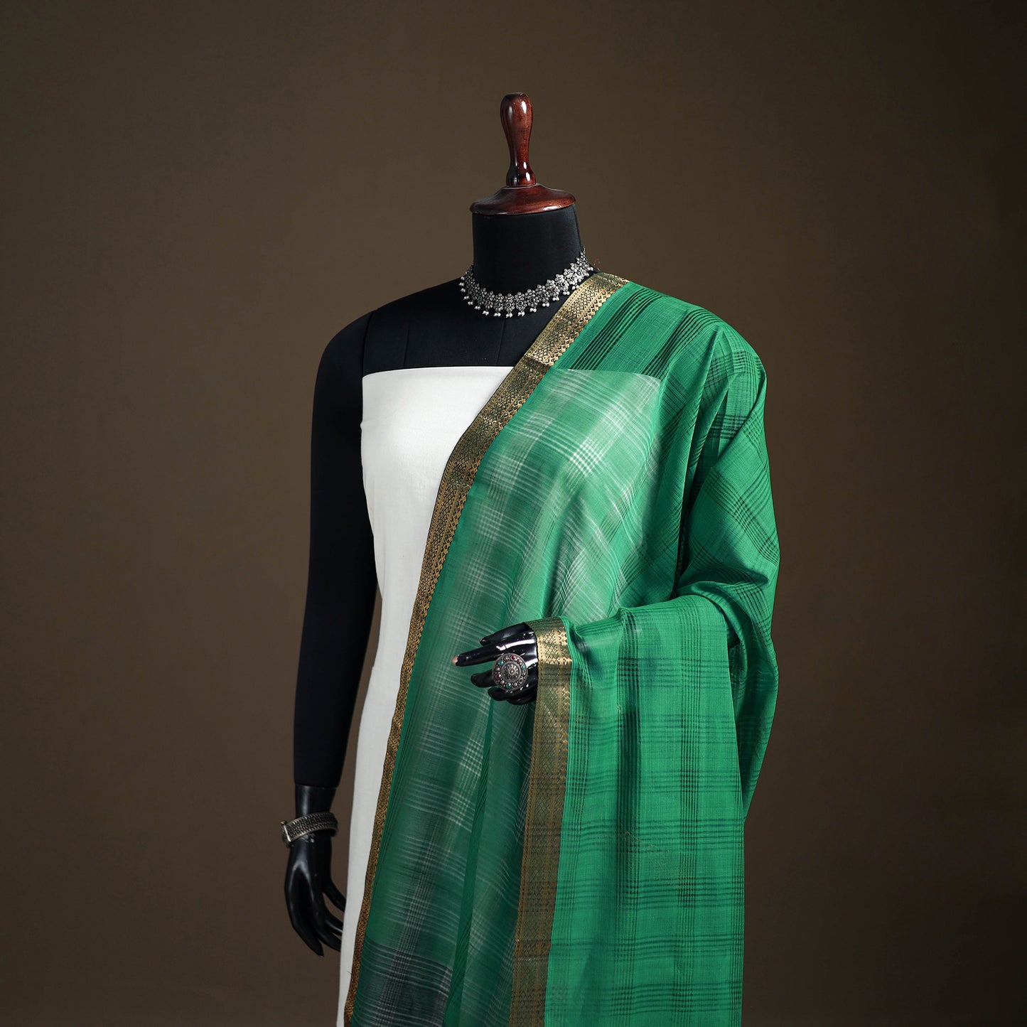 Pure Handloom Cotton Nizam Zari Border Mangalagiri Dupatta 18