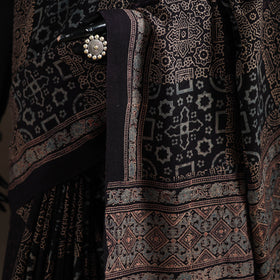 Handwoven Merino Wool Natural Dyed Hand Block Print Ajrakh Saree 06