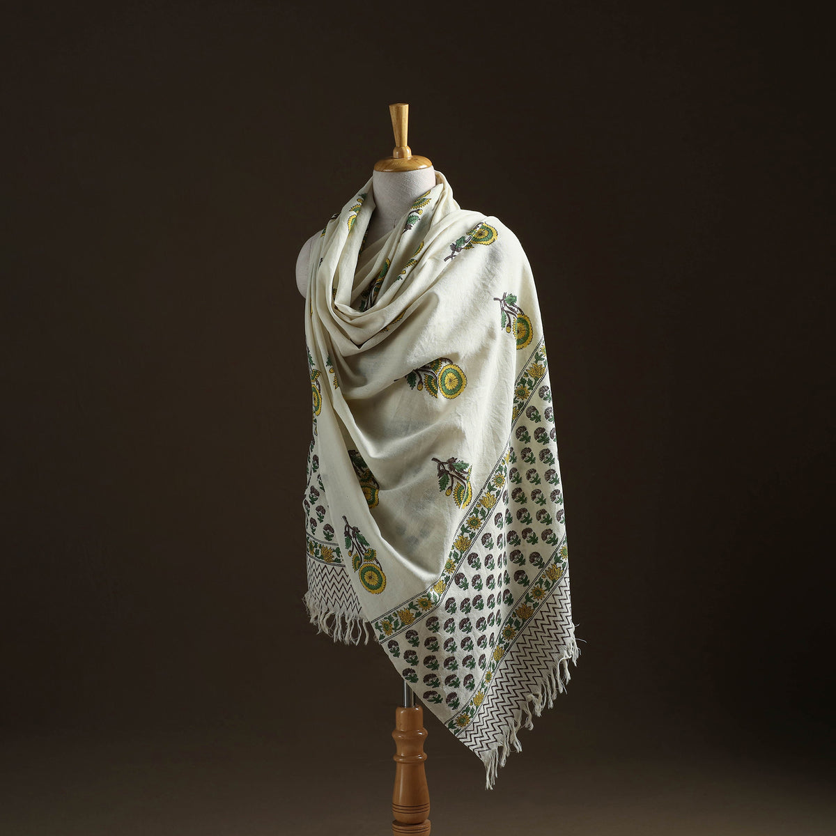 Floral Sanganeri Print Pure Merino Wool Handwoven Shawl 81