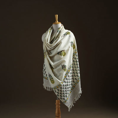 Floral Sanganeri Print Pure Merino Wool Handwoven Shawl 81