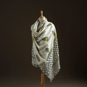 Floral Sanganeri Print Pure Merino Wool Handwoven Shawl 81