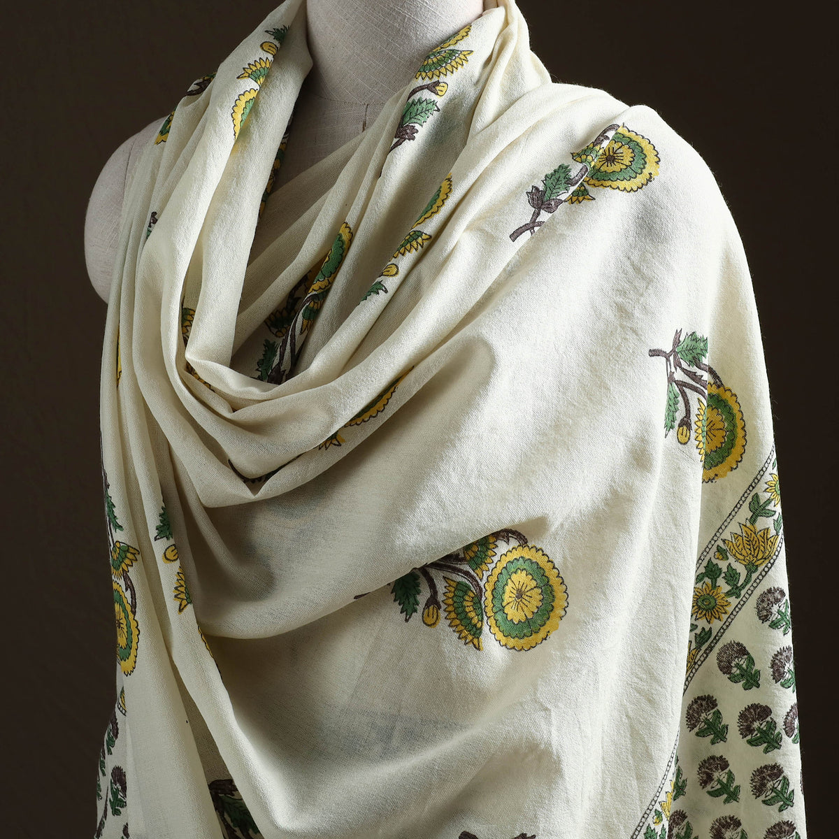 Floral Sanganeri Print Pure Merino Wool Handwoven Shawl 81