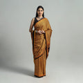 Yellow - hand printed natural dyed modal silk bagh saree 04