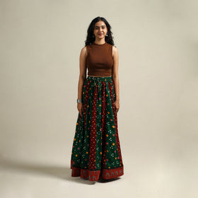 Multicolor - Bandhani Tie-Dye 24 Kali Patchwork Cotton Long Skirt 16