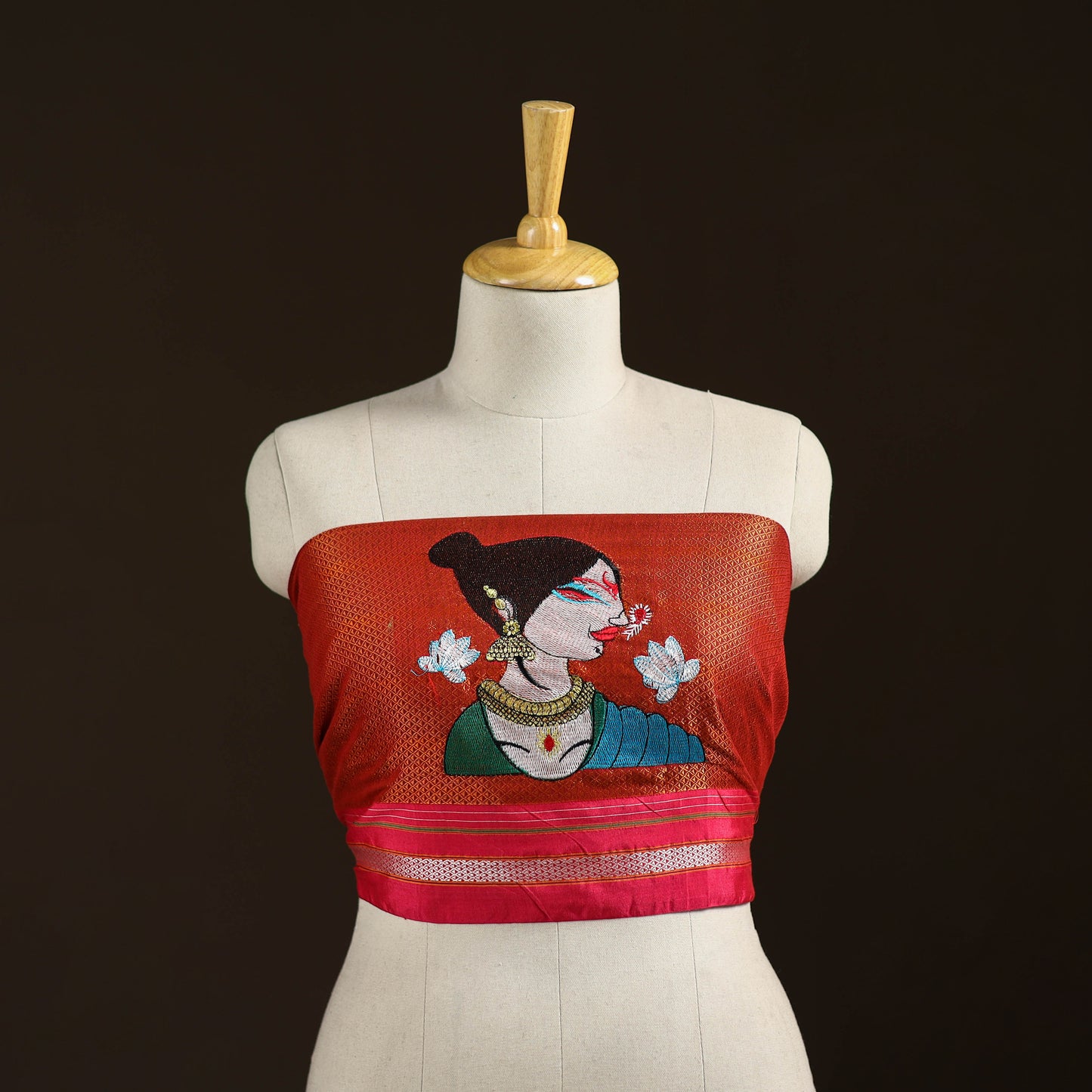 Women Embroidered Mercerised Cotton Khun Blouse Piece 04