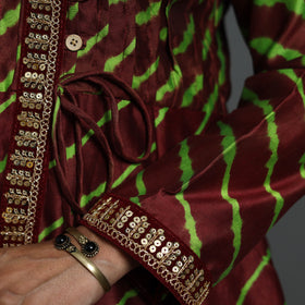 Angrakha Brown Handloom Chanderi Silk Tie-Dye Leheriya Kurta for Women