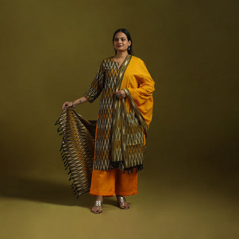 Handloom Cotton Embroidered Pochampally Ikat 3pc Kurta Set for women 27