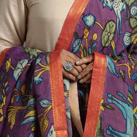 Purple - Chanderi Silk Srikalahasti Handpainted Pen Kalamkari Dupatta 10