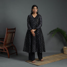 Black Angrakha Handloom Chanderi Silk Tie-Dye Leheriya Kurta for Women