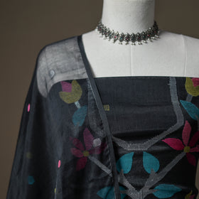 Black - jamdani pure handloom muslin unstitched dress
