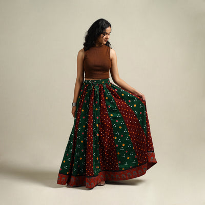 Multicolor - Bandhani Tie-Dye 24 Kali Patchwork Cotton Long Skirt 16