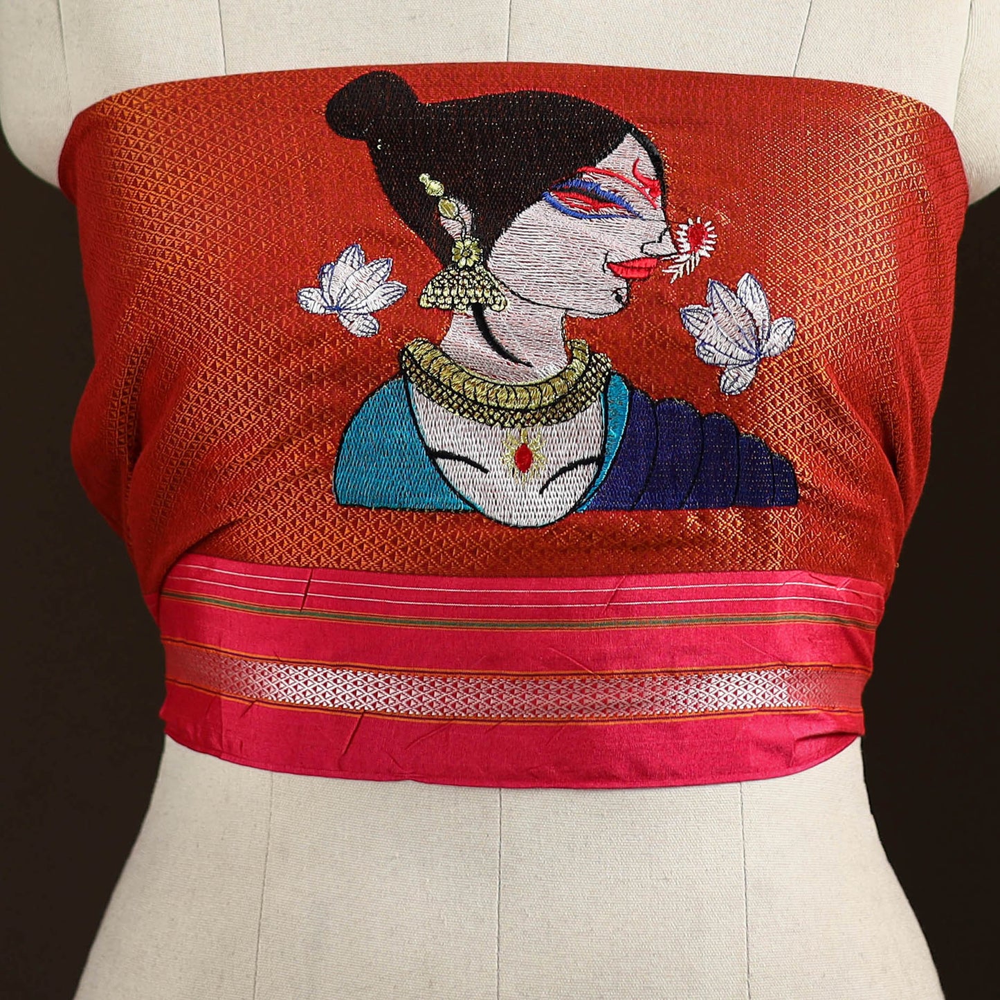 Women Embroidered Mercerised Cotton Khun Blouse Piece 05