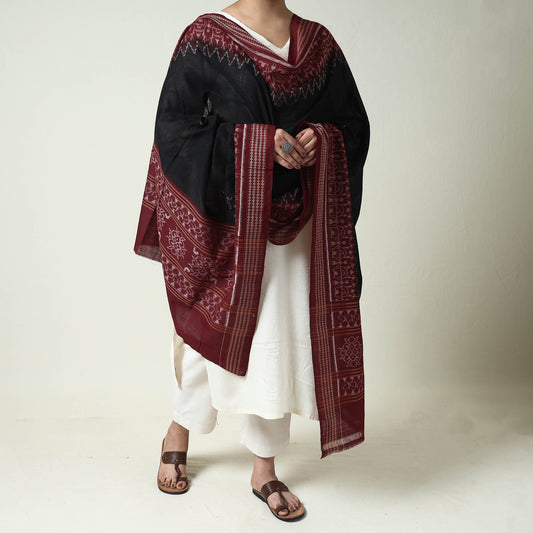 Black - Sambalpuri Ikat Weave Handloom Cotton Dupatta