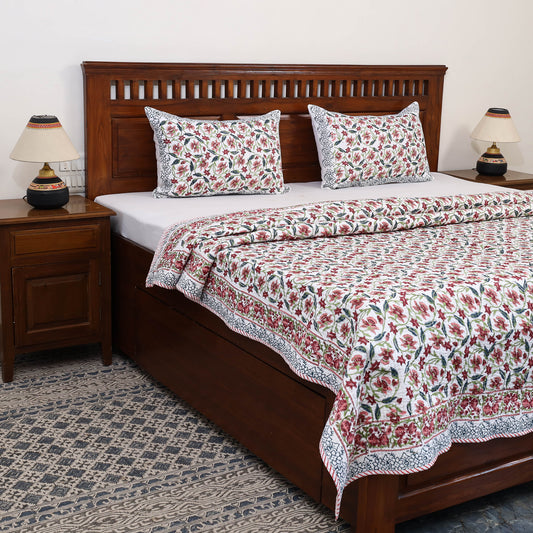 Double - Reversible Sanganeri Block Print Cotton Quilt Set 11