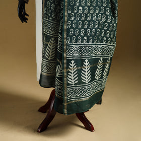 Green - Pipad Hand Block Print Natural Dyed Chanderi Silk Handloom Dupatta 13