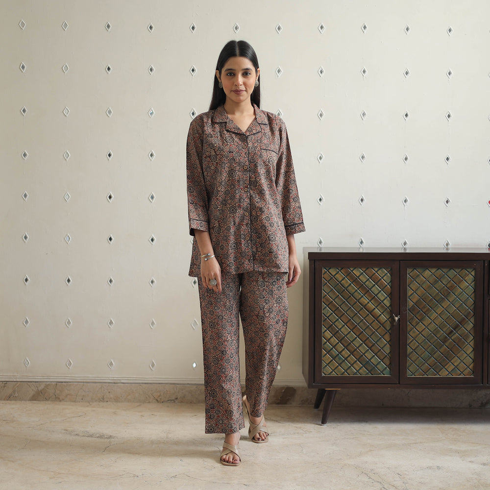 Brown - Block Printed Cotton Ajrakh Co-ord Set 16