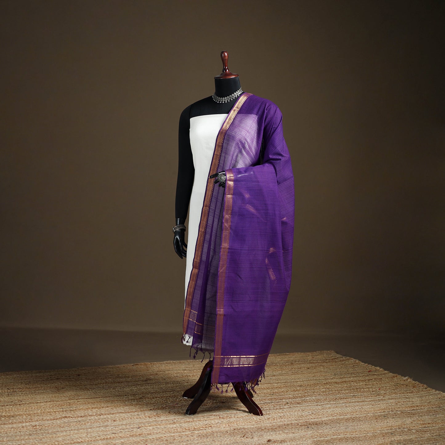 Pure Handloom Cotton Nizam Zari Border Mangalagiri Dupatta 19