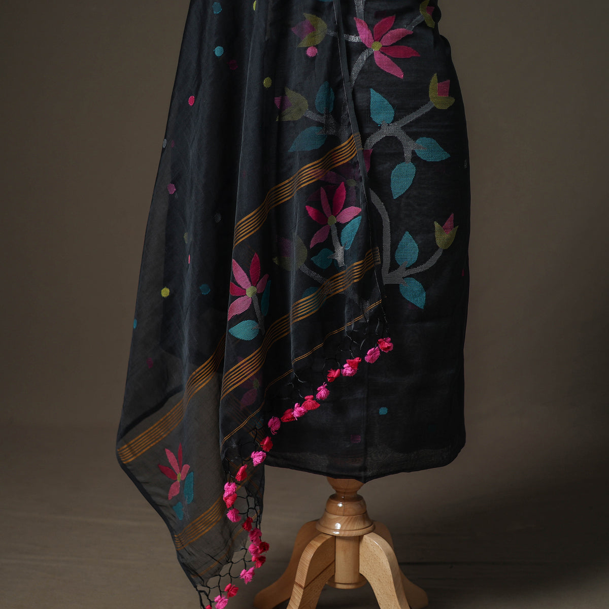 Black - jamdani pure handloom muslin unstitched dress