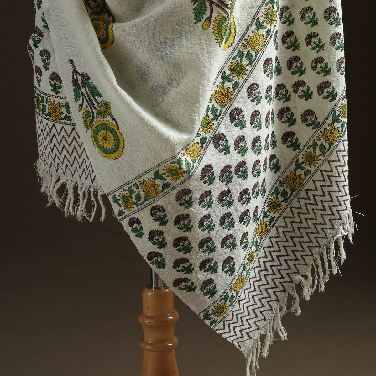 Floral Sanganeri Print Pure Merino Wool Handwoven Shawl 81