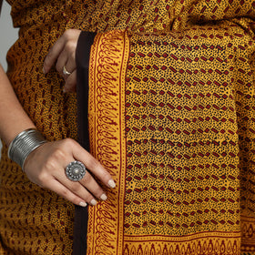 Yellow - hand printed natural dyed modal silk bagh saree 04