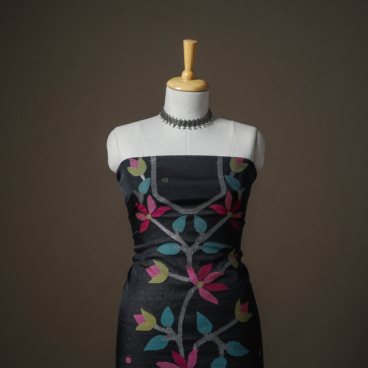 Black - jamdani pure handloom muslin unstitched dress
