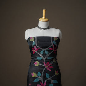 Black - jamdani pure handloom muslin unstitched dress