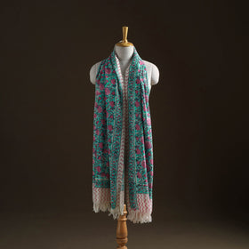 Floral Sanganeri Print Pure Merino Wool Handwoven Shawl 82