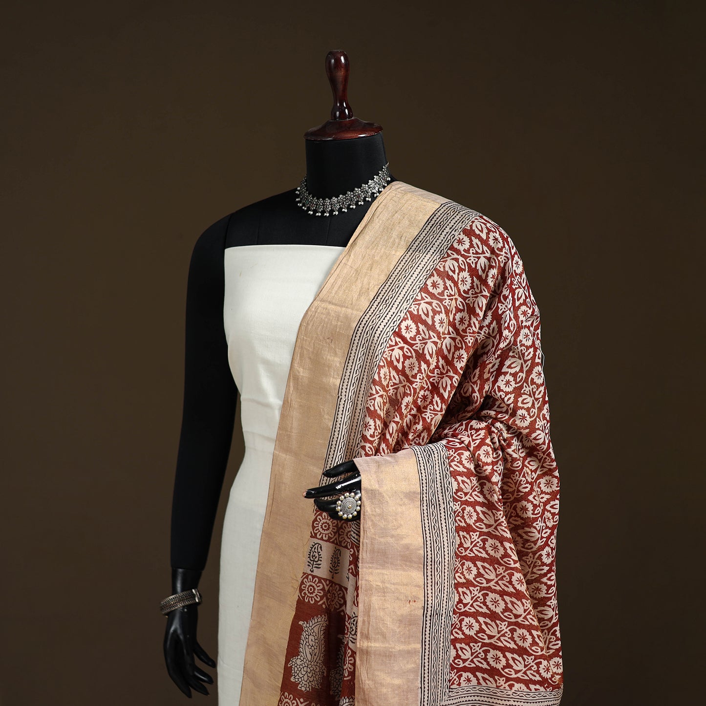 Bagh Hand Block Print Natural Dyed Tissue Zari Chanderi Silk Dupatta 21