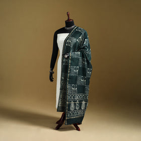 Green - Pipad Hand Block Print Natural Dyed Chanderi Silk Handloom Dupatta 14