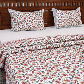 Brown - Double - Reversible Sanganeri Block Print Cotton Quilt Set 11