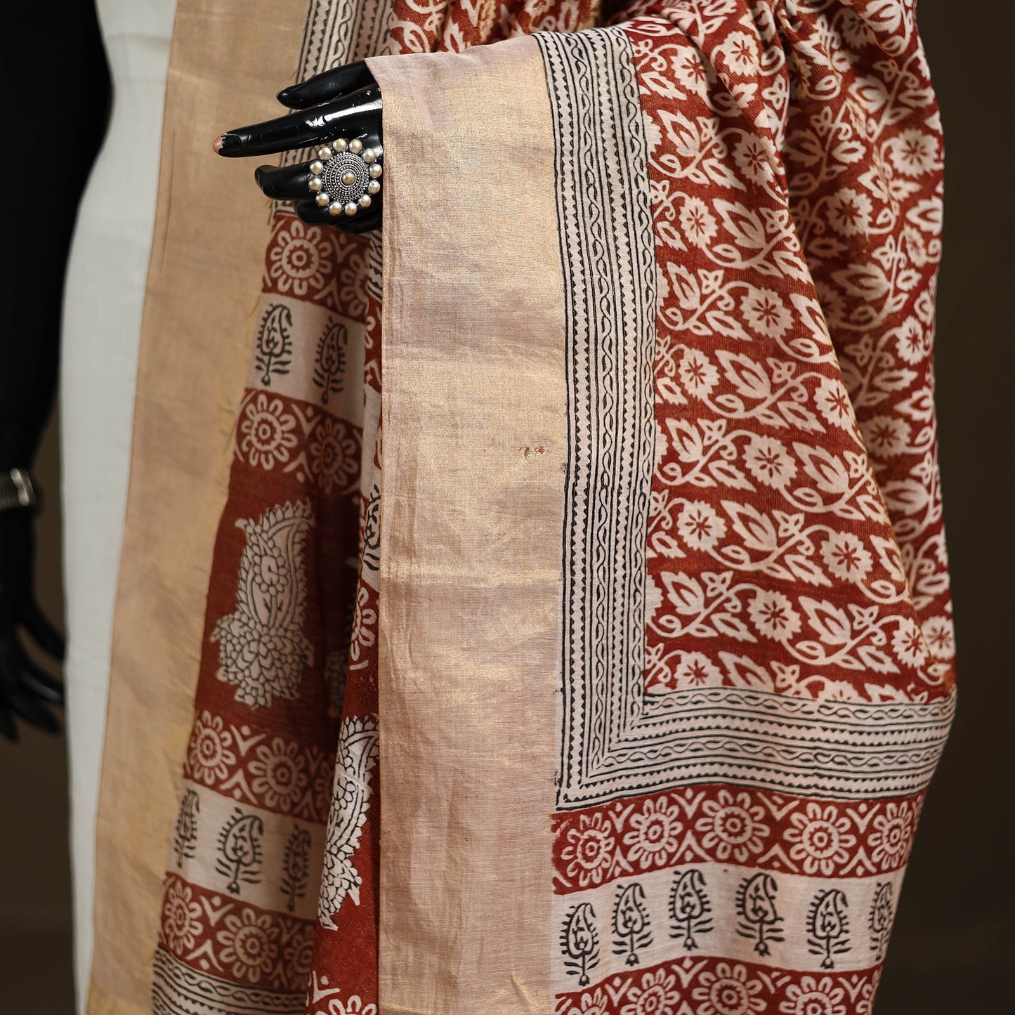 Bagh Hand Block Print Natural Dyed Tissue Zari Chanderi Silk Dupatta 21