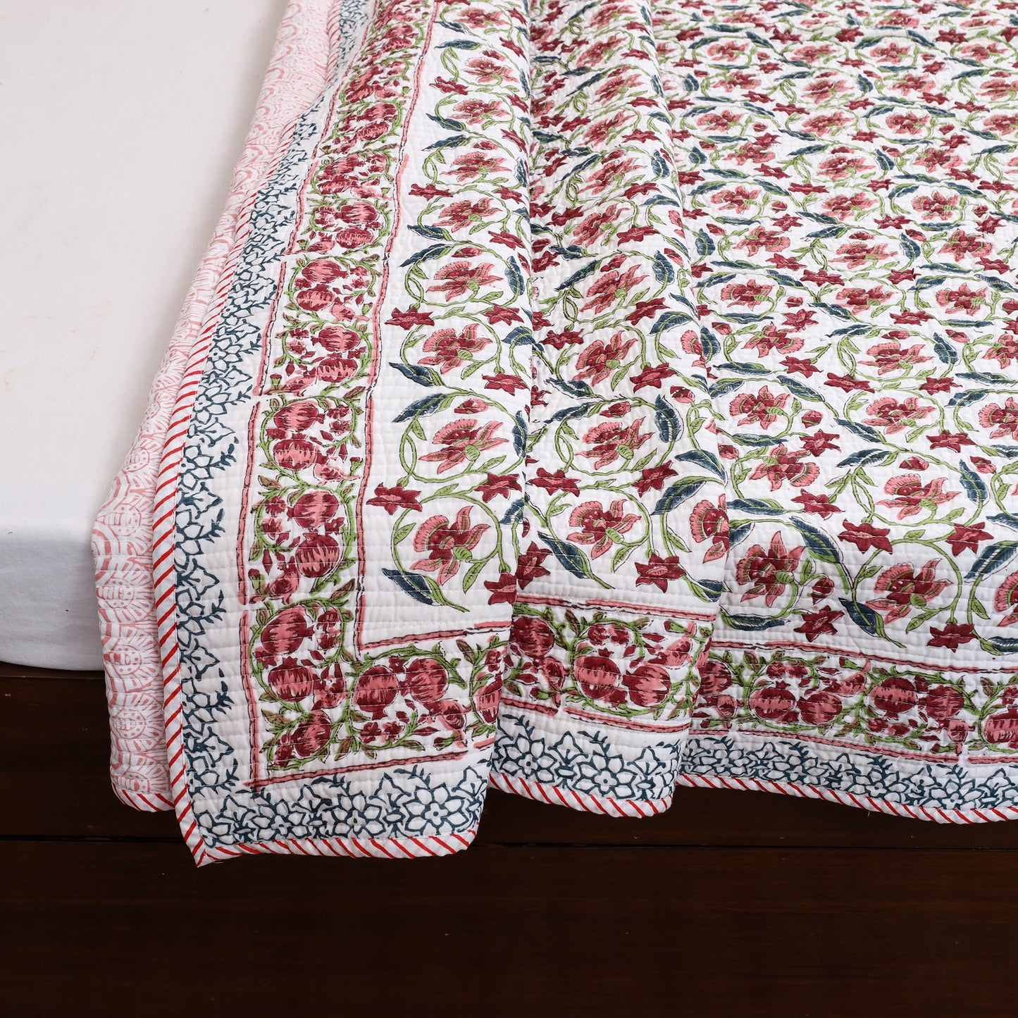 Double - Reversible Sanganeri Block Print Cotton Quilt Set 11